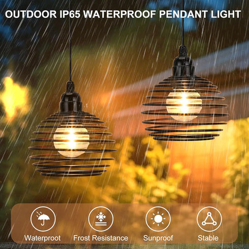 Lightess Outdoor Chandelier for Gazebo Lights Battery Operated, Black Battery Powered Hanging Light Pendant Waterproof