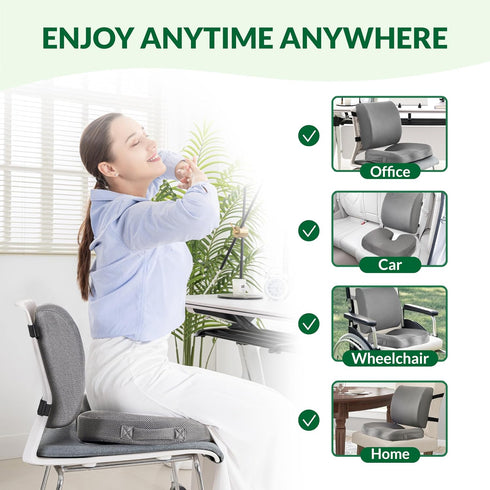 FuturaLoom Set, Tailbone Seat Cushion & Adjustable Lumbar Support Pillow Charcoal Memory Foam Back & Pain Relief