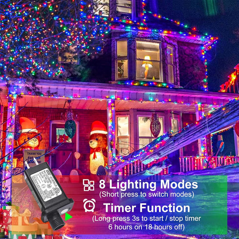 100FT 300 8 Multicolor Christmas Lights Outdoor, LED String Lights for Outside Waterproof with Modes, Connectable Plug