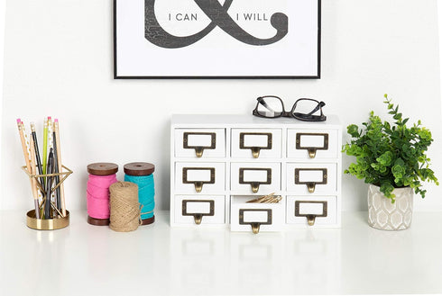 Kate and Laurel Apothecary Wood Desk Drawer Set, 9 Drawers, Rustic White