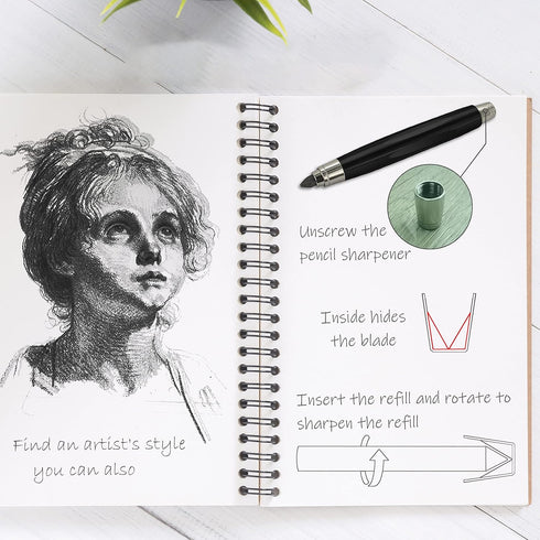 WSD Sketch Up 5.6mm Mechanical Pencil with Built Sharpener - Mechanical Clutch (Black)