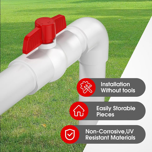 2PCS 2" PVC Ball Valve, SCH40 Slip PVC Water Pipe Valve with Easy Turn Red T-Handle for Swimming Pool & Irrigation