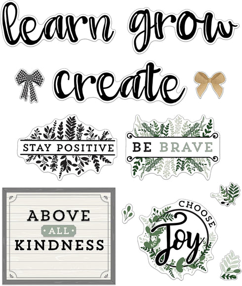 Carson Dellosa 34-Piece Modern Farmhouse Bulletin Board Set, Heart and Greenery Cutouts with Inspirational Quotes