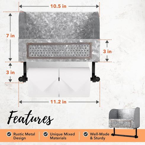 Country Autumn Alley Farmhouse Galvanized Toilet Paper Holder with Shelf Durable Wall Mount Tissue Paper Holder