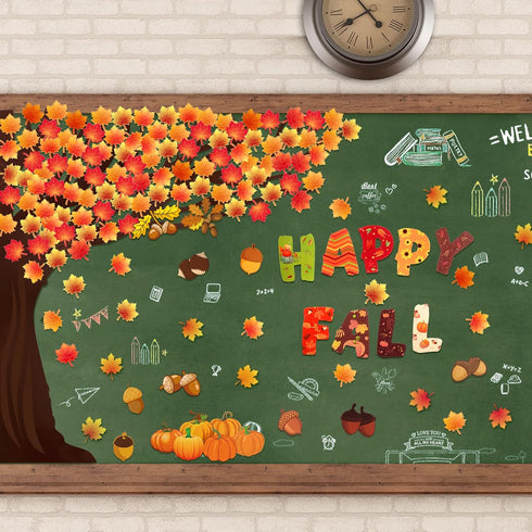 Zonon 128 Pcs Fall Classroom Tree Bulletin Board Set, Woodland Whimsy Autumn Trees and Scarecrow Cutouts
