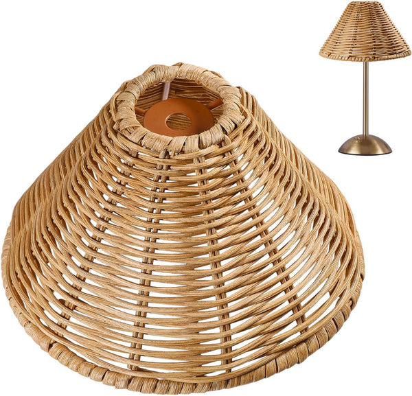CHGCRAFT Empire Clip-On Chandelier Lamp Shades Cone Natural Rattan Lamp Shades Replacement