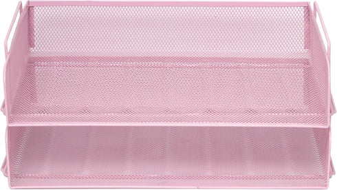 Easepres 2 Tier Stackable Desktop Document Tray Organizer - The Mesh Collection, Pink
