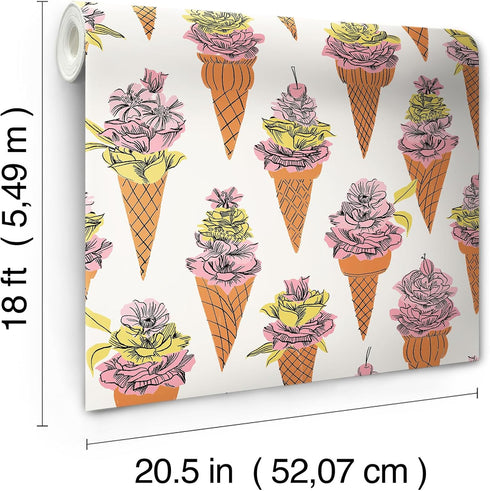 Orange Floral Ice Cream Peel and Stick Wallpaper