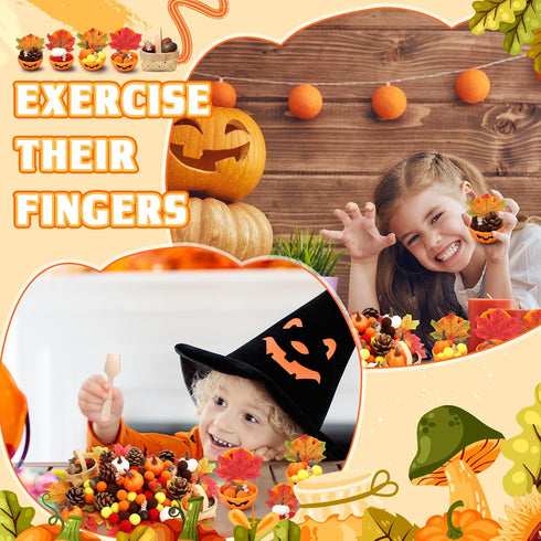 WinnerWhy 320 Pcs Fine Motor Toys Fall Thanksgiving Decorations, Sensory Bin Filler, Pumpkin Bowls, Woven Baskets
