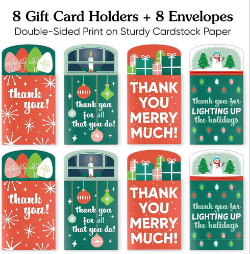 Pack, Set 8 Big Dot of Happiness Assorted Red & Green Holiday Thank You Gift Card Holders with Envelopes, Christmas