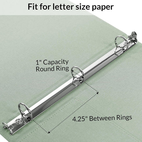 SKYDUE 3 Ring Binder with Clipboard, 1 Inch Linen Binder for 3 Hole Punch Letter Size Paper with 5 Dividers (Olive