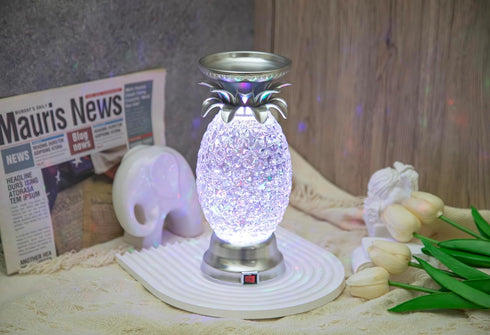 9.5" Silver(Pack 2) YAKii Pineapple LED Color Changing Shine Lamp,Swirling Water Waves Lamp Kid Safe Battery/USB Cable