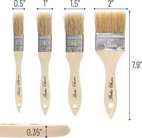 Bates- Chip Paint Brushes - Assorted Sizes, 24 Pack Natural Bristle Painting Brushes Set