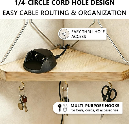 SFXENLK 2-Pack 6 Cubicle Shelf for Fabric Walls, Wooden Cubicle Corner Shelf with Cable Hole and Hooks, Cubicle Hanging