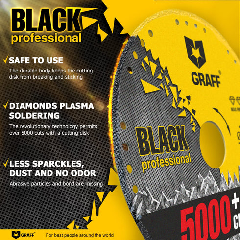 GRAFF 4 1/2 Inch Black Cut Off Wheels, Diamond Metal Cutting Disc for Angle Grinder, 60x Longer Wheel Life