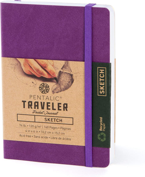 Pentalic Pocket Sketchbook Traveler Journal, 4" x 6", 160 Pages, Purple