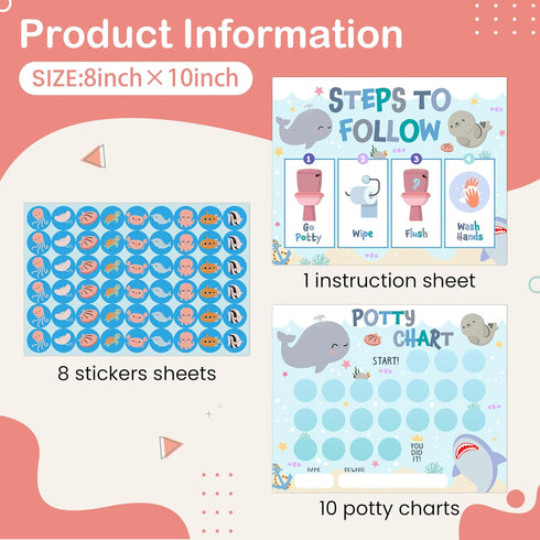 HJLLOQR 20 432 1 8x10 A09 Under the Sea Animals Potty Training Sticker Chart for Toddlers Boys Girls, Potty Charts