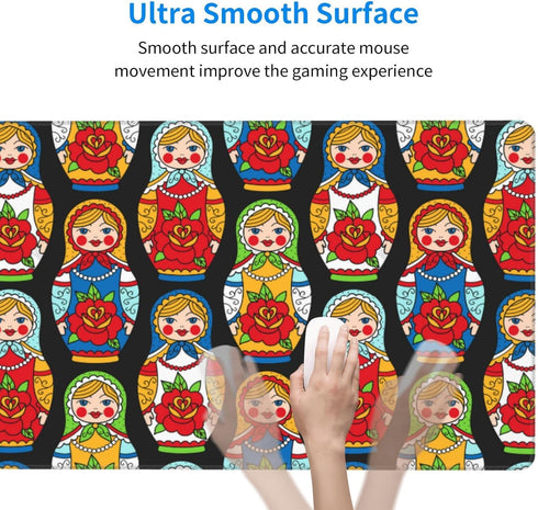 Hwxzupm 16x29.5 Inch Russian Nesting Dolls Matryoshka Gaming Mouse Pad Large - Non-Slip Desk Mat with Stitched Edges