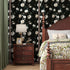Black Floral Wallpaper Peel and Stick Vinyl for Cabinets, Waterproof Self-Adhesive Contact Paper for Kitchen Countertop
