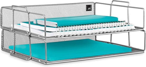 Mindspace 2 Tier Stackable Letter Tray, Paper Tray Desk Organizer, The Mesh Collection, Silver