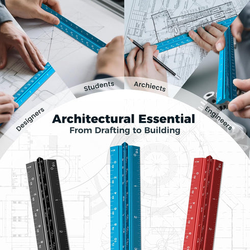 Rena Chris Architectural Scale Ruler: 12" Imperial Aluminum Alloy Metal for Architecture Measuring Tools & Drafting