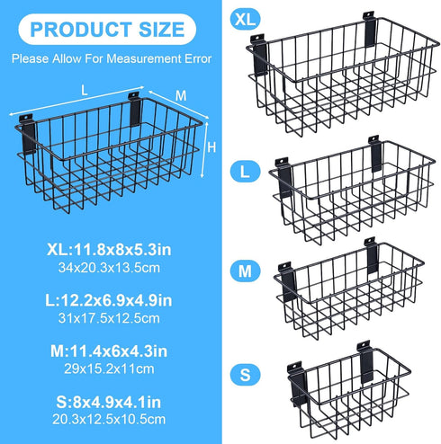 4Pcs Slatwall Basket Set, Ventilated Metal Slatwall Baskets for PVC Slatwall, Mounted Storage Display on Garage