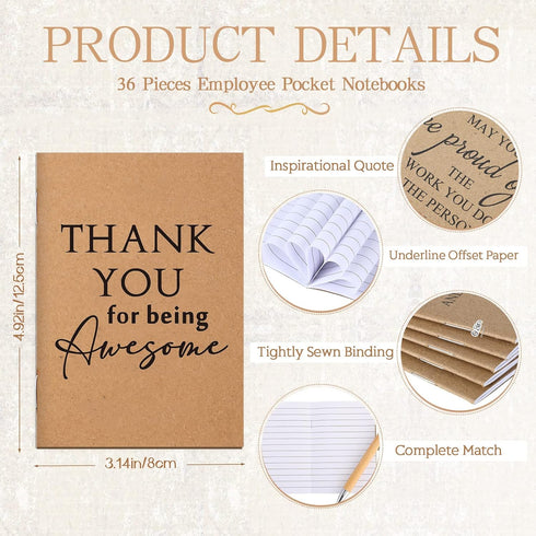 Employee Appreciation Gifts Set Inspirational Retractable Bamboo Pens and Pocket Kraft Thank You Notebooks Teacher Inspirational Journal Favors(Thank You For Being Awesome, 72 Pcs)