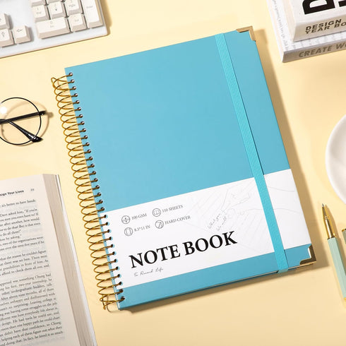 FLYING EAGLE Spiral Notebook College Ruled 8.5 X 11 with Tab Stickers Large Hardcover Notebooks for School Supplies A4 Note Book Journal Notebooks for Work Note Taking Office, 200 Pages, Blue