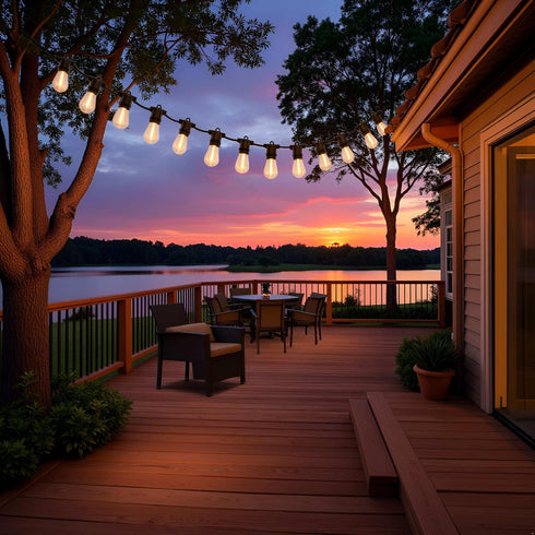SWEET SHINE 70ft 30 E26 S14 Bulbs (2 Sets 15 LED Patio String Lights, Lights Adapter Powered, Socket with Weatherproof