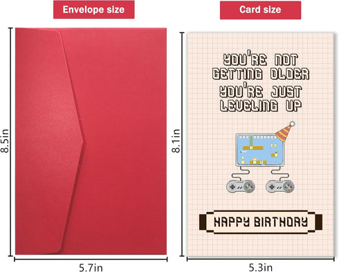 YIWANSIN Funny Birthday Card for Gamer, Leveling Up Pun Birthday Card for Friends Family Member, Nostalgic Gaming