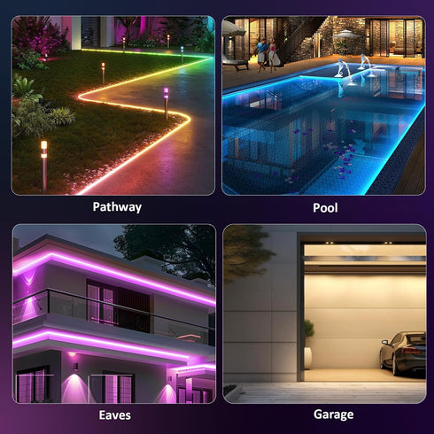 aiicrgb 100FT IP68 Outdoor RGB LED Strip Lights, Music Sync Led Lights with App Control and Remote,Color Changing