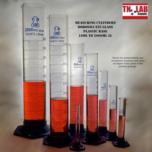 TN Lab Graduated Measuring Cylinder 100ml, Borosilicate Glass with Plastic Base