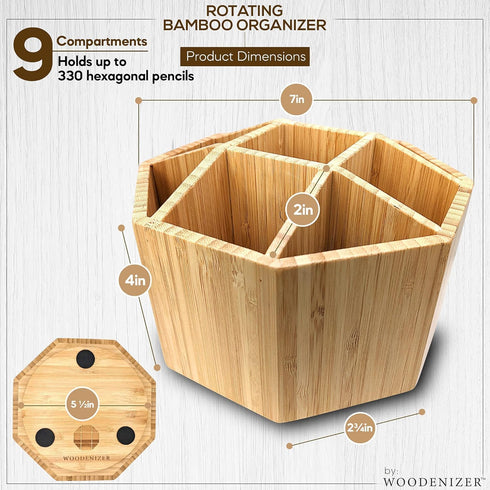 Bamboo Desk Organizer - Pencil Holder for Kids - Art Supply Caddy - Compact Utility Waist Bag Pack - Pen Organizer for