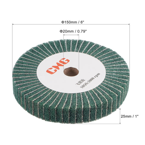 uxcell 150mm x 25mm 240 Grit Non-Woven Polishing Burnishing Wheel Abrasive Cloth Nylon Wire Drawing Flap Wheel for Stainless Steel Metal Green