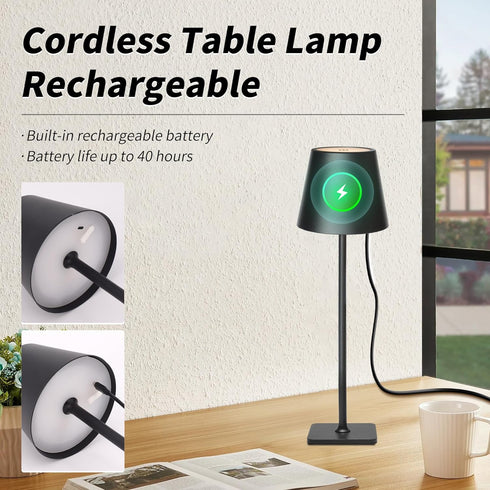 Mr. White Outdoor Waterproof Cordless Wireless Rechargeable Portable Top Touch Battery Operated Powered LED Table Lamp
