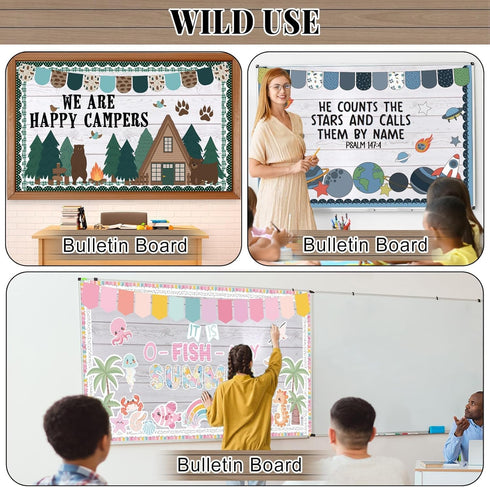 White Wood Bulletin Board Roll, Reusable Waterproof Erasable, Fade Resistant Non-Woven Fabric for Classroom Decor