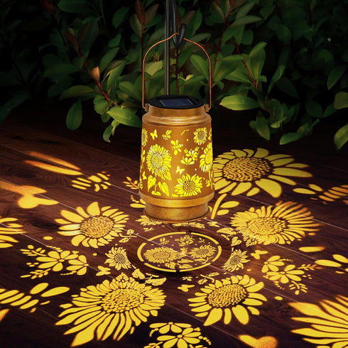Solar Lanterns Outdoor Waterproof Hanging Solar Lights, Sunflower Garden Decor, Hanging Metal Garden Lights for Yard