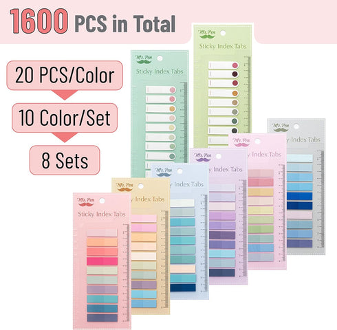 Mr. Pen- Sticky Tabs, 1600 Pcs, Colorful Book Tabs, Transparent Sticky Tabs for Books, Sticky Note Tabs, Page Markers Tabs, Book Markers, Page Tabs, Book Tabs for Annotating Books, Book Sticky Tabs by Mr. Pen