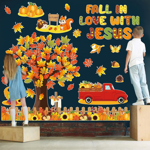 gisgfim Fall Bulletin Board Decorations, Fall in Love with Jesus Paper Cutouts, Christian Autumn Classroom Decor