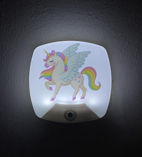 Omeet 2 Pack - Cartoon Unicorn LED Plug-in Night Light for Kids - Wall Lamp Take Good Care Children Sleep Light Sensor