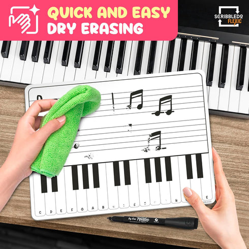 SCRIBBLEDO Keyboard Practice Dry Erase Sheets - 11”x14” Music Staff Whiteboard Sheets, Pack of 10 for Music Teacher