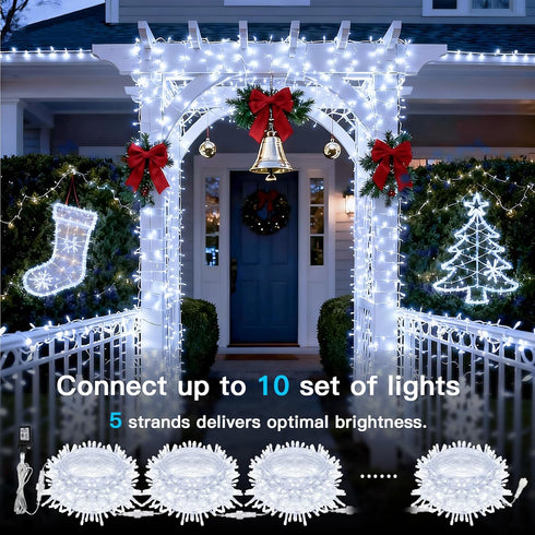 33ft 100 12 suddus LED White String Lights with Timer, Modes Christmas Fairy Lights Plug in, Connectable Indoor/Outdoor
