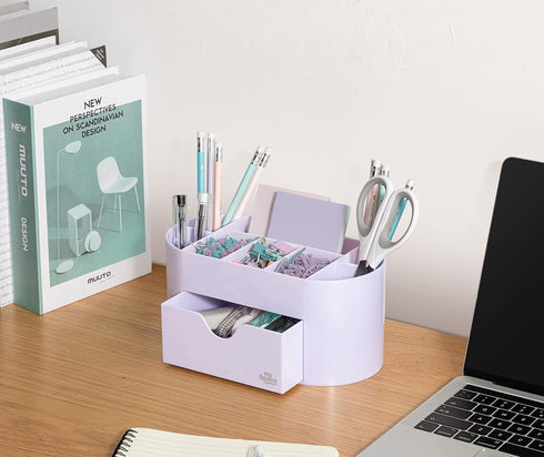 Lavender Desk Organizer for Office Supplies, Pen Holder Desktop Organization for College Dorm, White Lavender