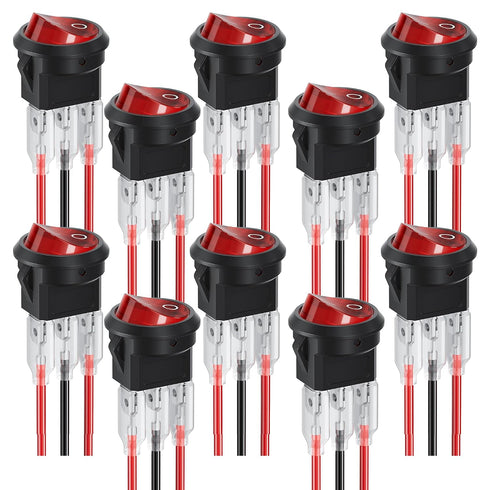 DMTVAL 10Pcs 12V Red LED Round Rocker Switch Kit, 2 Pin 2 Position
