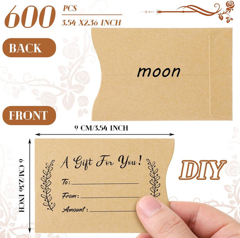 600 3.54 2.36 Inches(Brown) Yinder Pcs Gift Card Envelopes Bulk Thank You Gift Card Sleeves Appreciation Mini Money