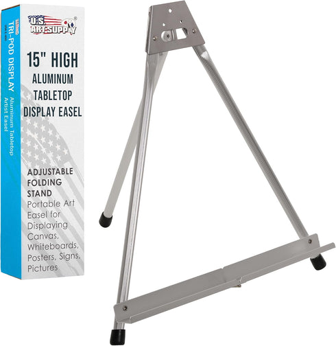 U.S. Art Supply 15" High Aluminum Tabletop Display Easel, Adjustable Folding Stand for Painting, Canvas, Posters