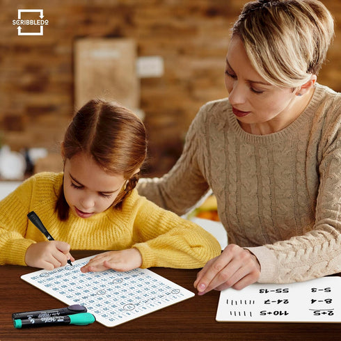 SCRIBBLEDO 9”x12” White Board Number Chart for First Grade Classroom, Small Math Practice Whiteboard