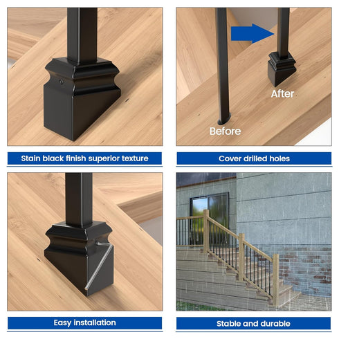 Muzata 10 Pack Iron Baluster Shoes with Screws for 1/2" Square Staircase Baluster, Satin Black
