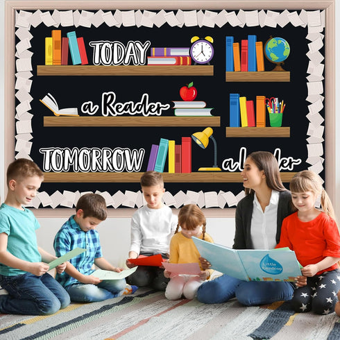 Set Set Qilery Bookshelf Bulletin Board Today a Reader Tomorrow a Leader Motivational Classroom Decor Reading Library