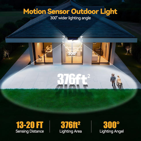 416 300 3 2 Pack IP66 TECKNET LED Solar Lights Outdoor Waterproof, Angle & Lighting Modes Motion Sensor Outdoor Lights